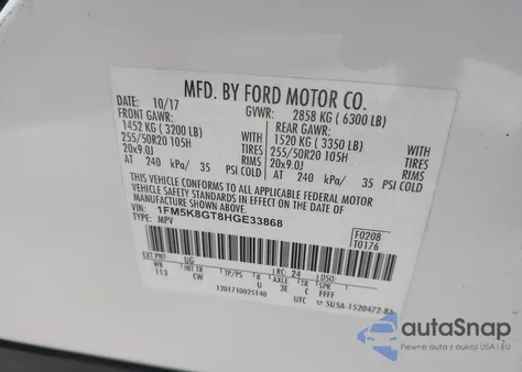 2017 Ford Explorer Sport from USA, damaged, VIN 1FM5K8GT8HGE33868